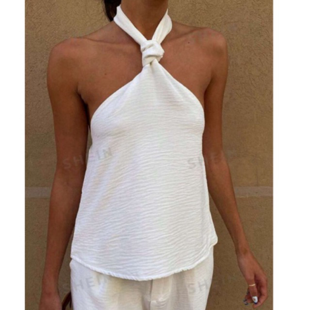 (thrifted.ind) PO jastip shein halter neck white