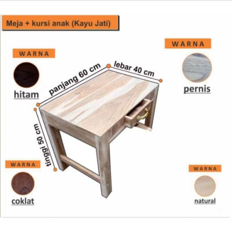 Meja Belajar Anak PAUD TK Meja Saja Bahan Baku Kayu Jati Jawa - woodiguwak -