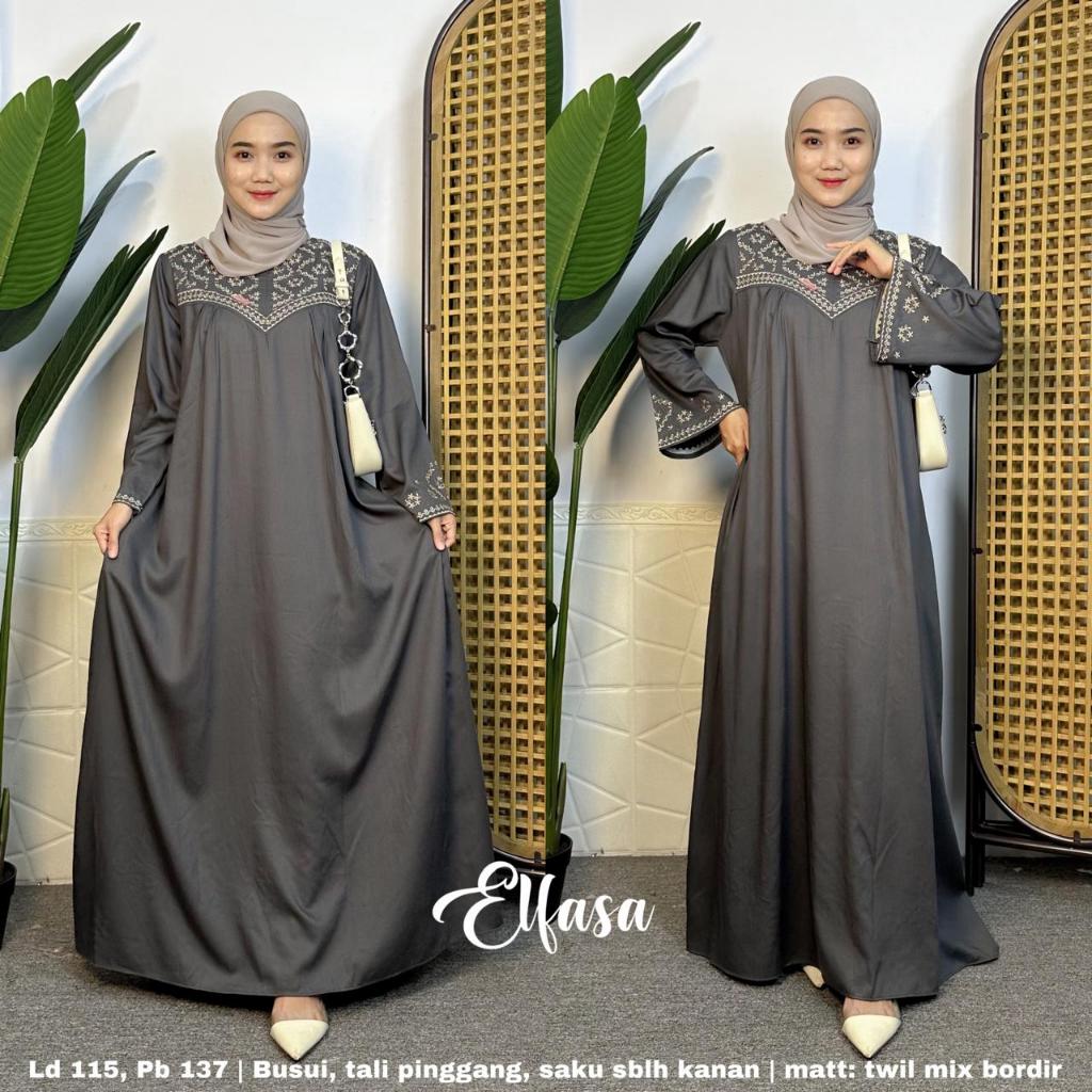 ELFASA Gamis trompet twill premium yang paling banyak dicari gamis kekinian termurah harga grosir