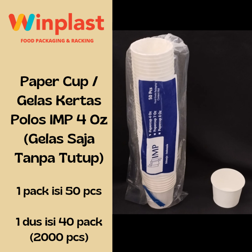 IMP Paper Cup / Gelas Kertas / Gelas Tester / Gelas Sampling / Gelas Bubur Bayi Polos 4 Oz isi 50 pc