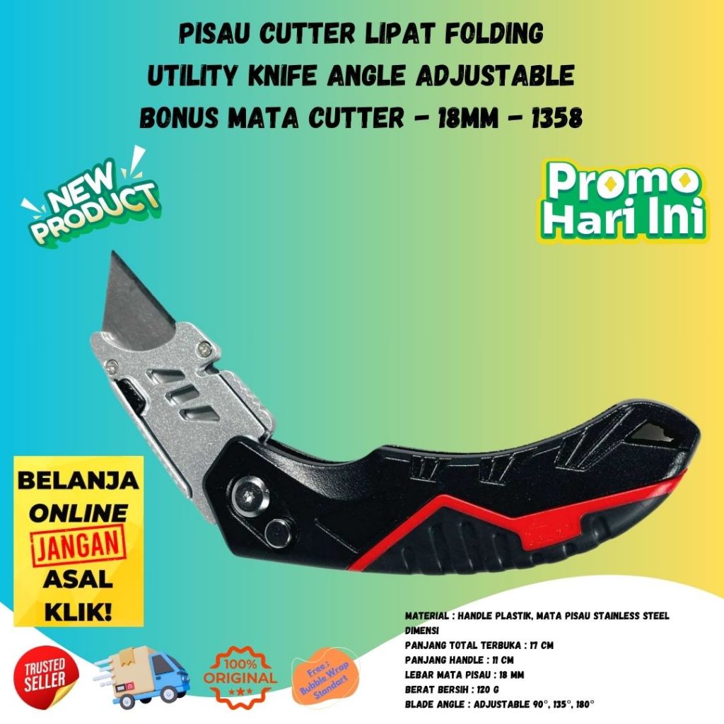 

Pisau Cutter Lipat Folding Utility Knife Angle Adjustable 18mm 1358 Kokoh Serbaguna