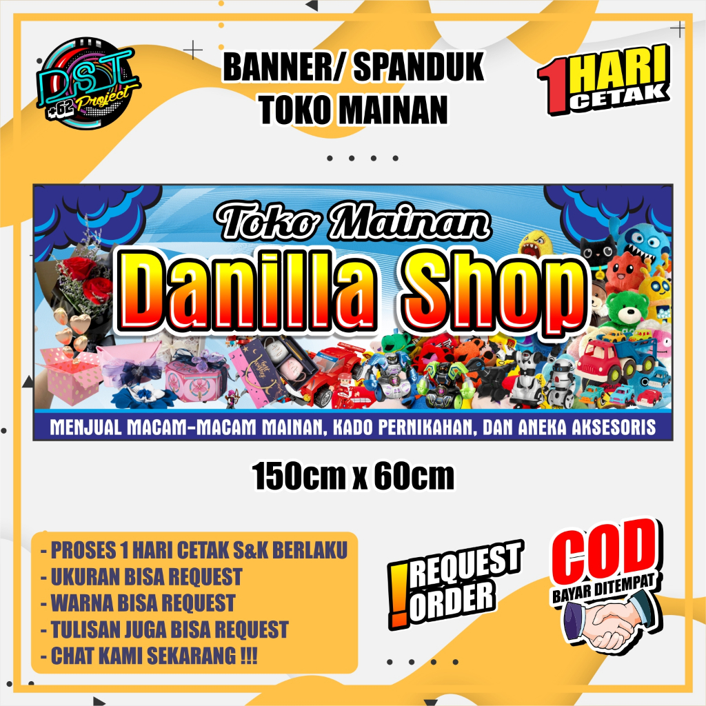 BANNER / SPANDUK TOKO MAINAN DAN AKSESORIS PERNIHAKAN 150 X 60