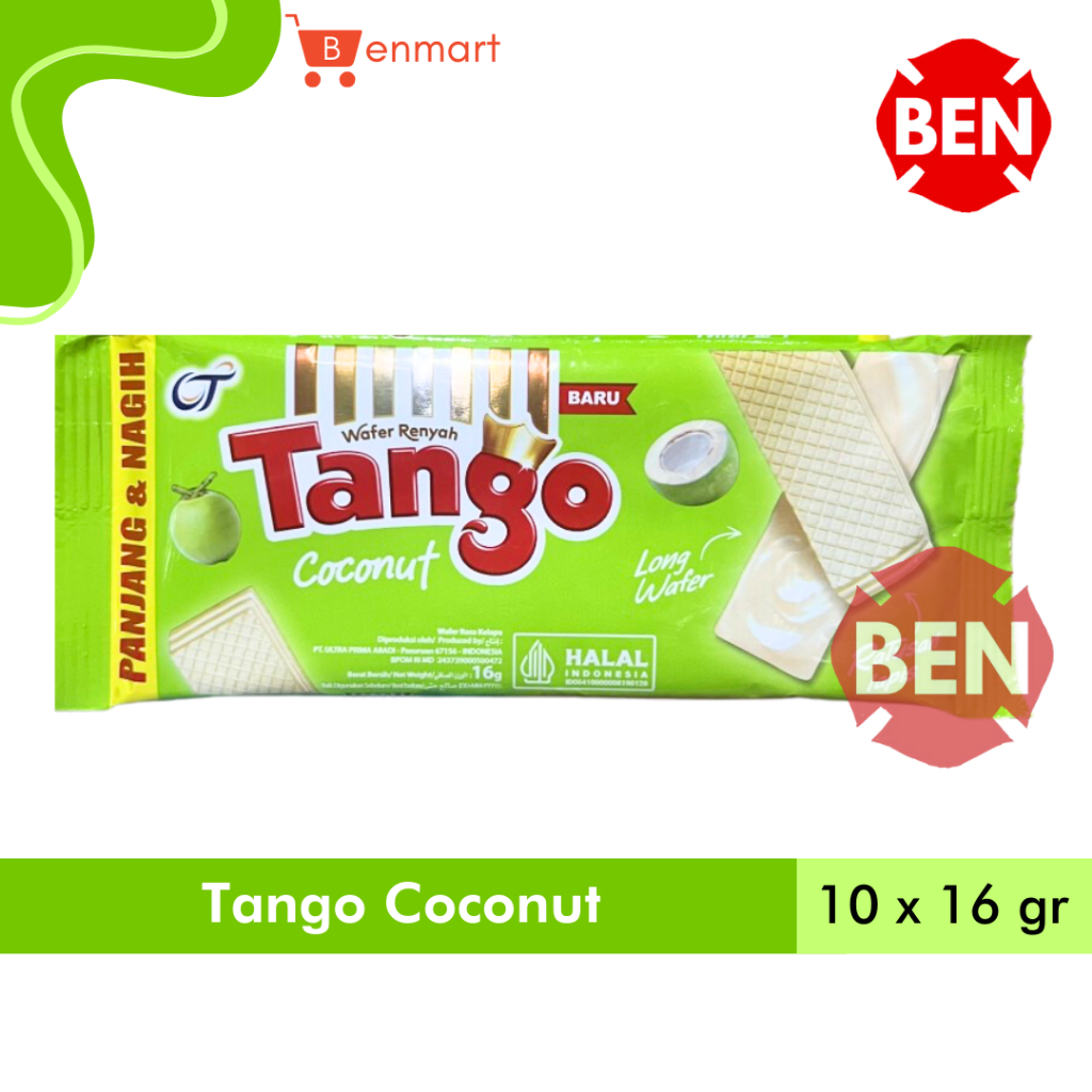 

Wafer Tango COCONUT 1 Pak Renceng 10 Pcs 16g 16gr 16 gram Kelapa Hijau