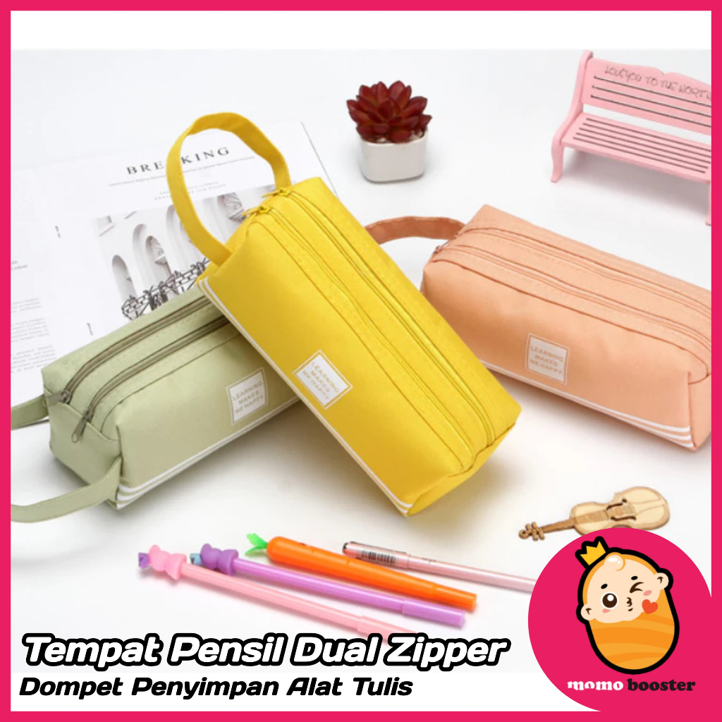 

MM TAS PENSIL DUA SISI RESLETING Double-layer Kapasitas Besar Portabel Tas Alat Tulis Resleting Anak