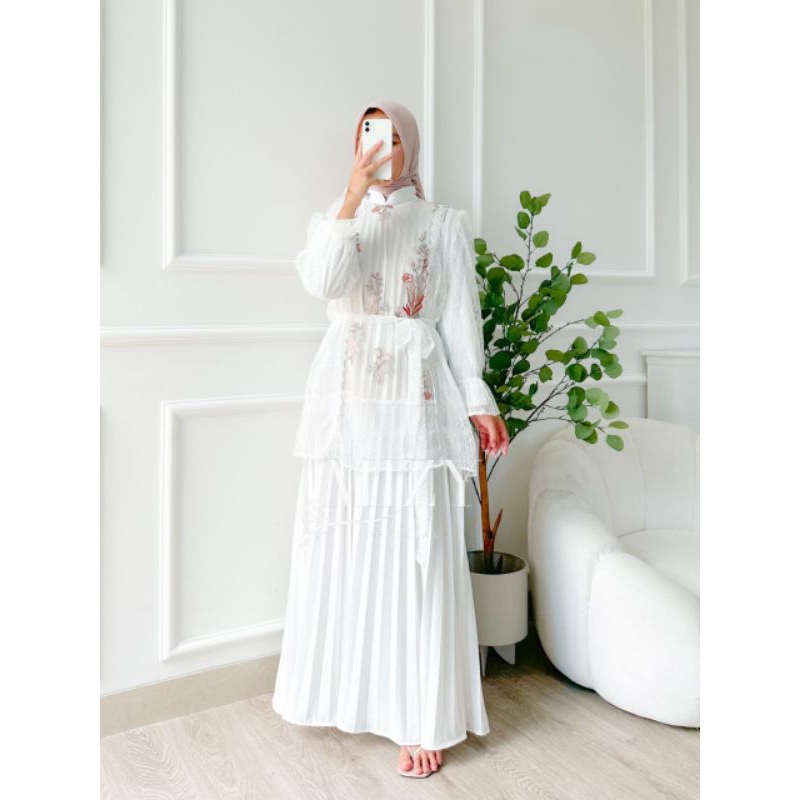 SOFIA MAXI DRESS Gamis Wanita Pesta Kondangan Warna Putih Kekinian Terbaru Inner Polos Bahan Hyget K