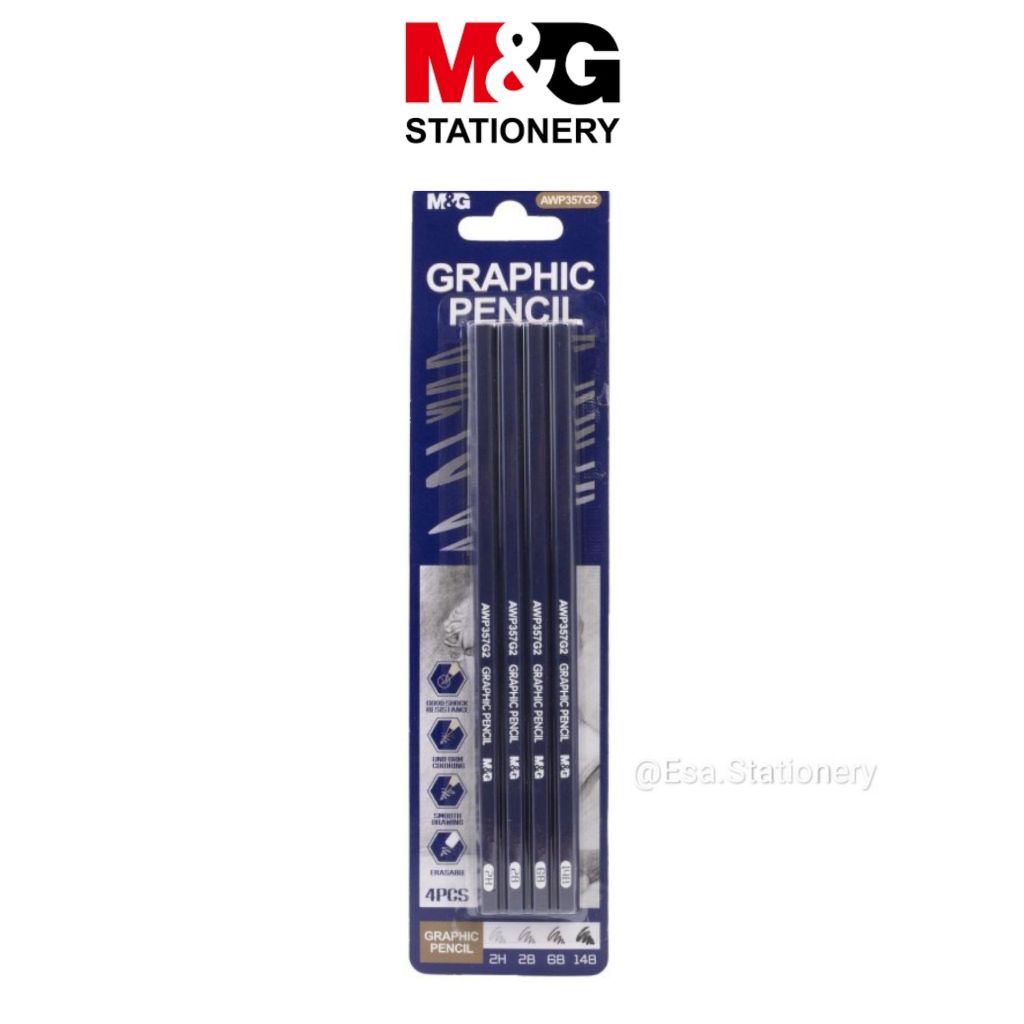 

Set 4 Pensil Graphic M&G #AWP357G2 Pencil Graphic 2H 2B 6B 14B Pensil Set 4