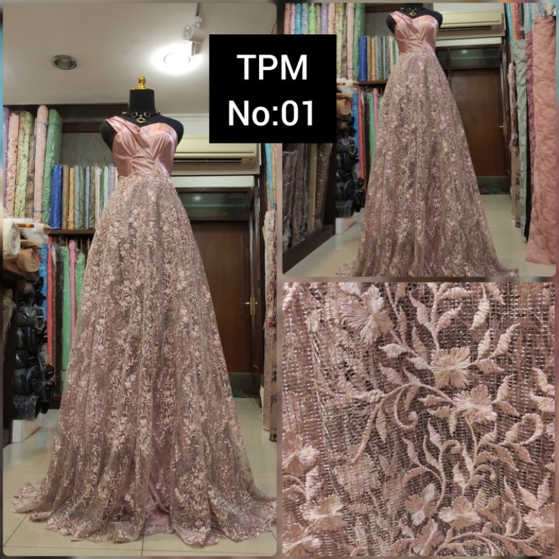 kain Tile Brokat Bunga Salur Metalik motif Bunga TPM No:01