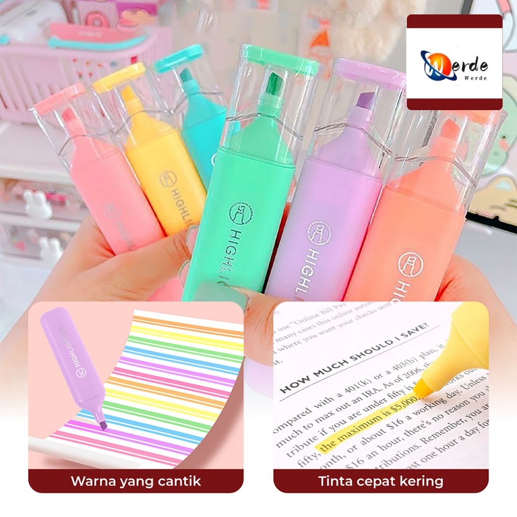 

6 pcs/Pack Highlighter Pastel Texliner Stabilo Warna Pastel