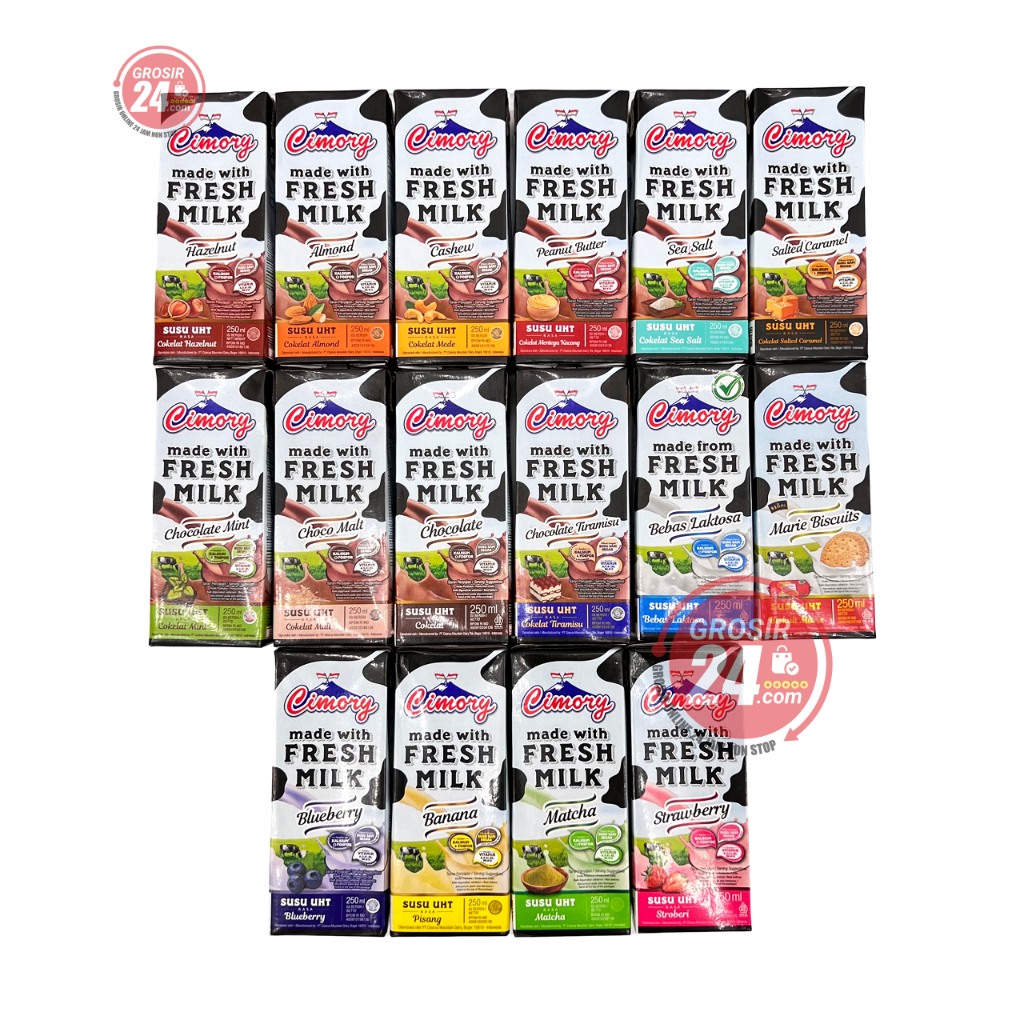 GROSIR24 - Cimory Fresh Milk Netto 250 ml, Susu UHT Cimori Aneka Rasa, Almond, Banana, Bebas Laktosa