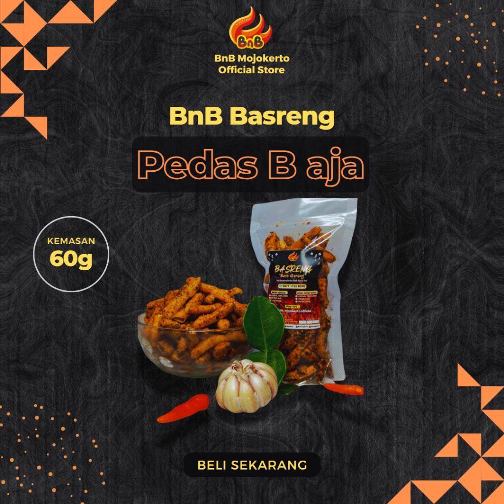 

BnB Basreng - Pedasnya Pas Rasanya Spektakuler - Pedas B aja , Kemasan 60g, Pedas Gurih Pas di Hati