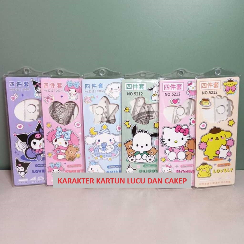 

Penggaris Set lengkap isi 4 Model kartun lucu dan cakep / Penggaris Plastik 1 Set Isi 4 pcs ruler