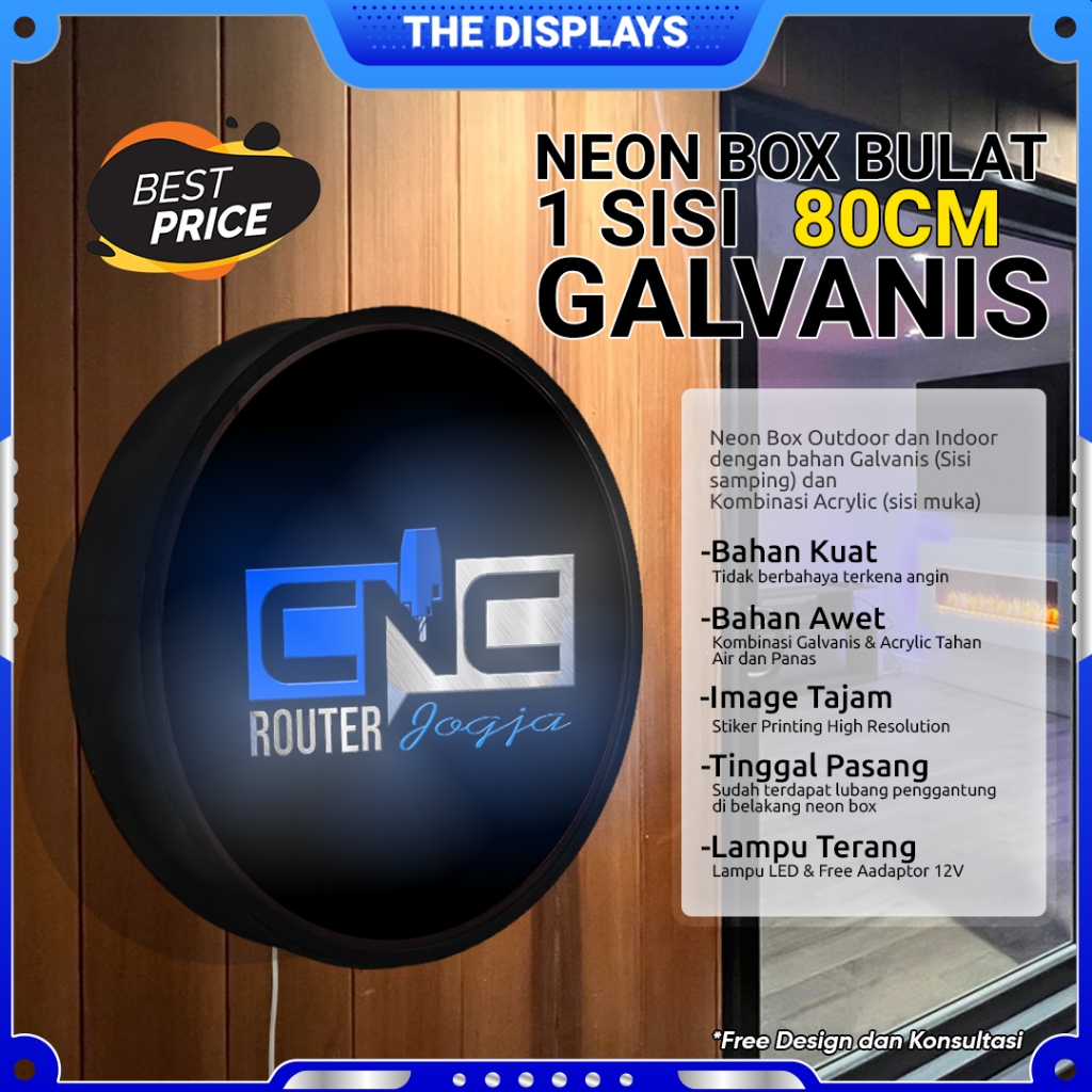 Neon Box Bulat 80cm 1 Sisi Galvanis