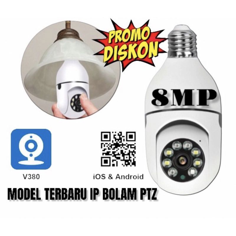 CCTV Lampu V380 Pro 8MP Kamera CCTV Wifi Lampu CCTV 360 PTZ & Memory Card