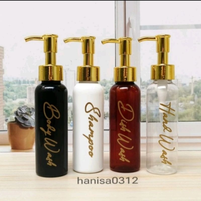Botol Sabun Cair Pump Aesthetic 100ml Hitam Glossy Luxury Gold / Botol Pump 100ml Tempat Sabun
