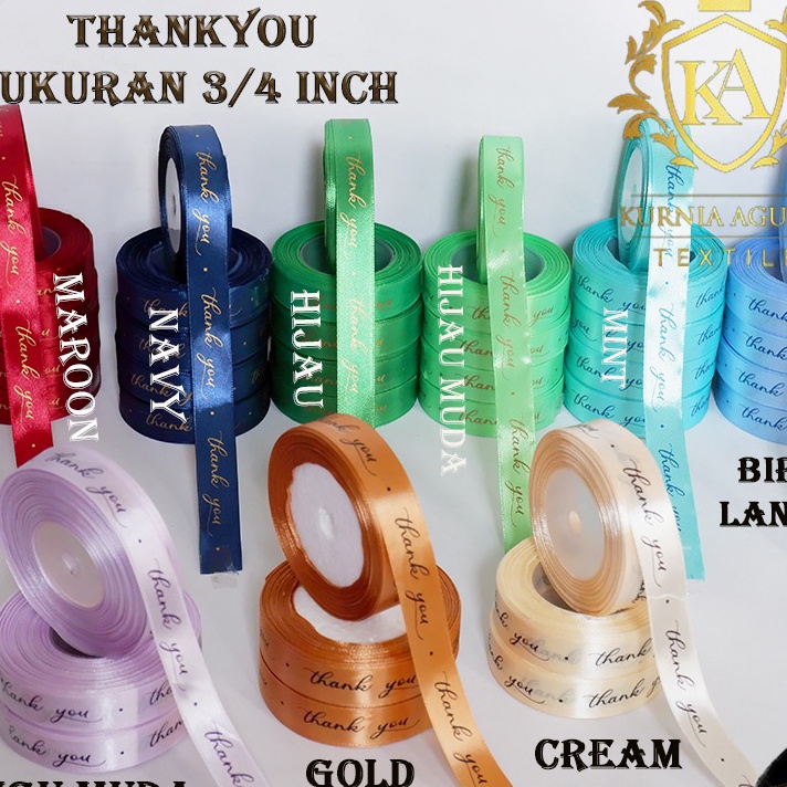 

SPESIAL DISCOUNT Pita Satin Tulisan Thank You 2cm Pita Kado hampers souvenir ukuran 34 inch Roll dan 1 Meter