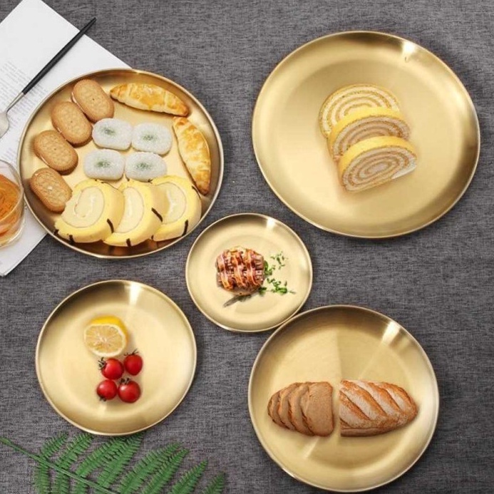 Harga Spesial Limited Piring Saji Warna Gold Emas  Piring Makan Bundar Gold