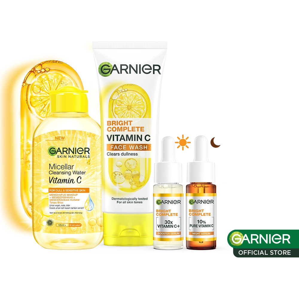 Garnier Vitamin C Day & Night Starter Kit - Foam Cleanser 100ml + Micellar Vitamin C 125ml + Bright 