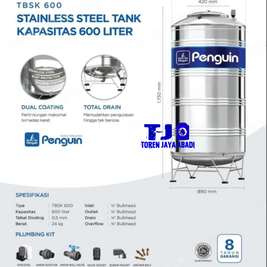 Tandon / Toren / Tangki Air Stainless Penguin TBSK 600 - 600 Liter