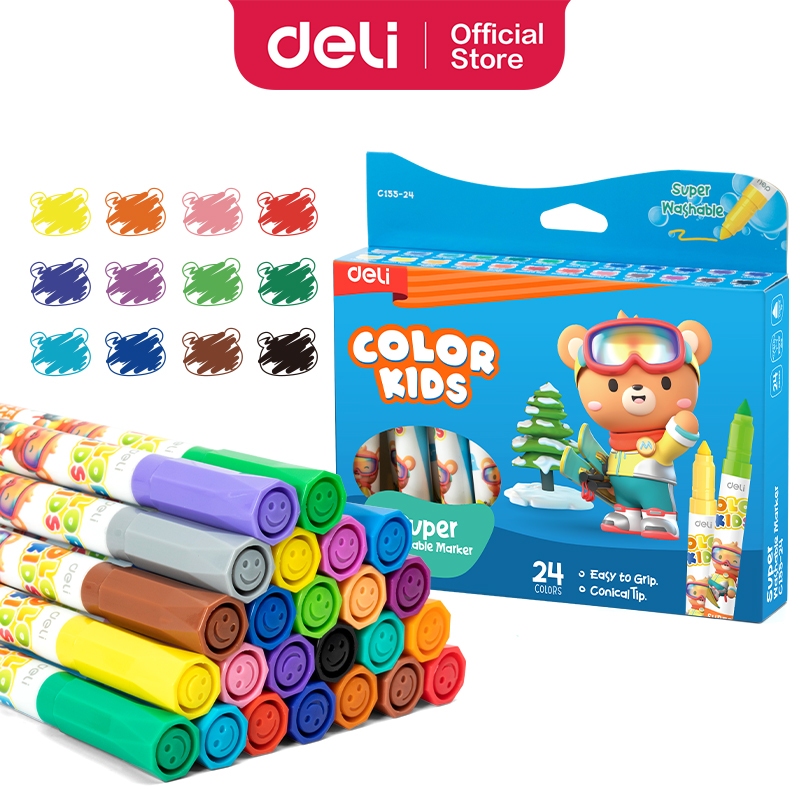 

Washable Marker C 155-24 DELI / Spidol Warna Anak / Spidol Warna Mudah Dicuci