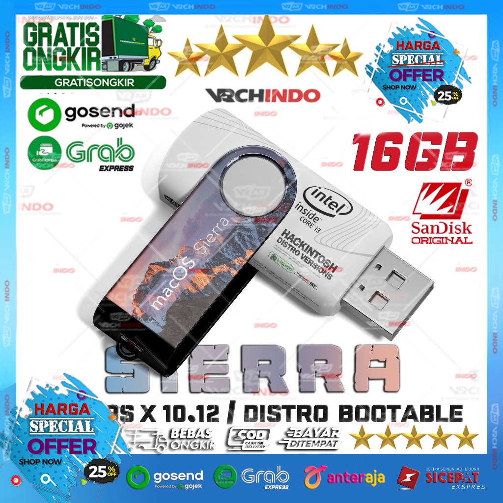 Mac OS X 10.12 - MacOS SIERRA | Hackintosh for Dekstop PC Komputer / Laptop - 16GB Bootable Installe