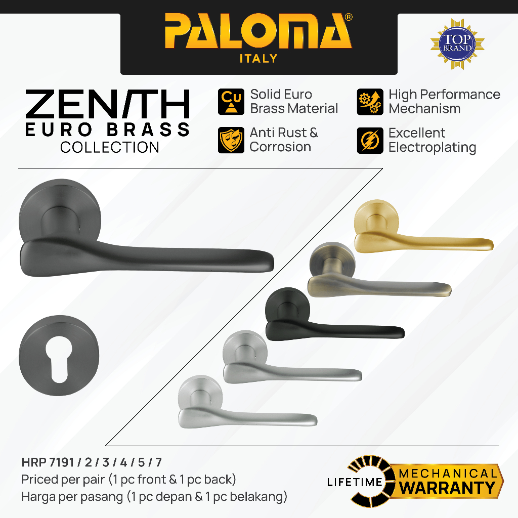 PALOMA Gagang Pintu Door Handle Roses Lever Euro Brass Kuningan Zenith Venice Emas Gold Hitam Black 