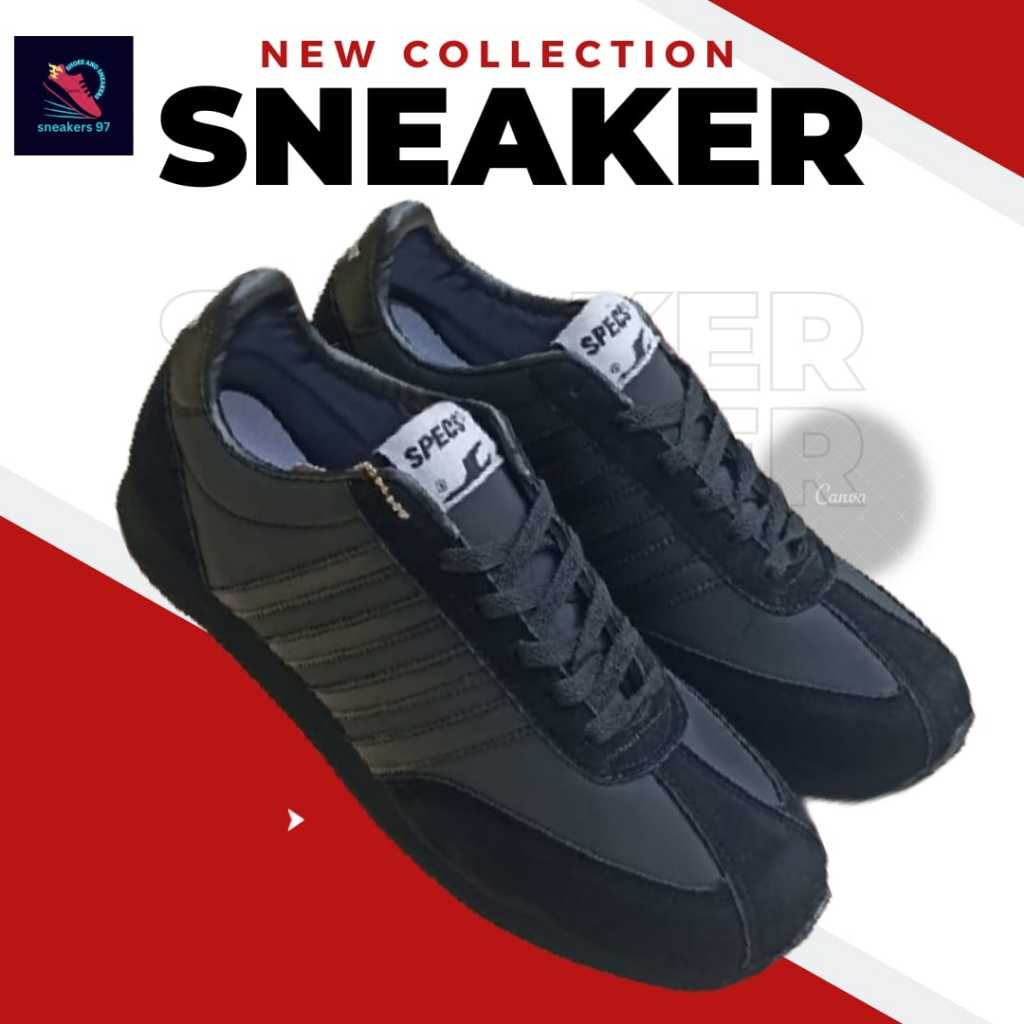 bisa (COD) sepatu sekolah sneakers specs sekolah hitam full black 104