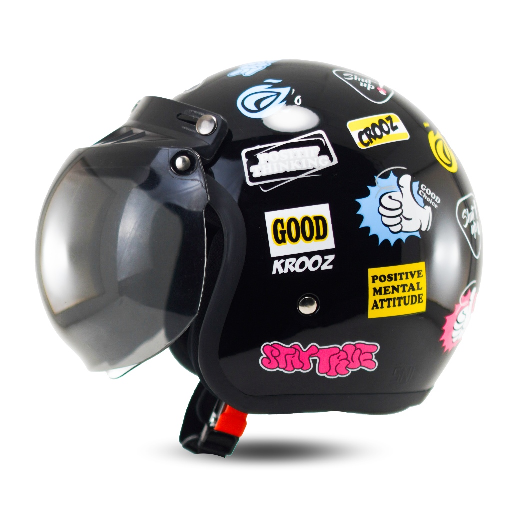 BIVI Helm Bogo Retro Classic Motif Crooz - Gaya Klasik, Perlingdungan Maksimal