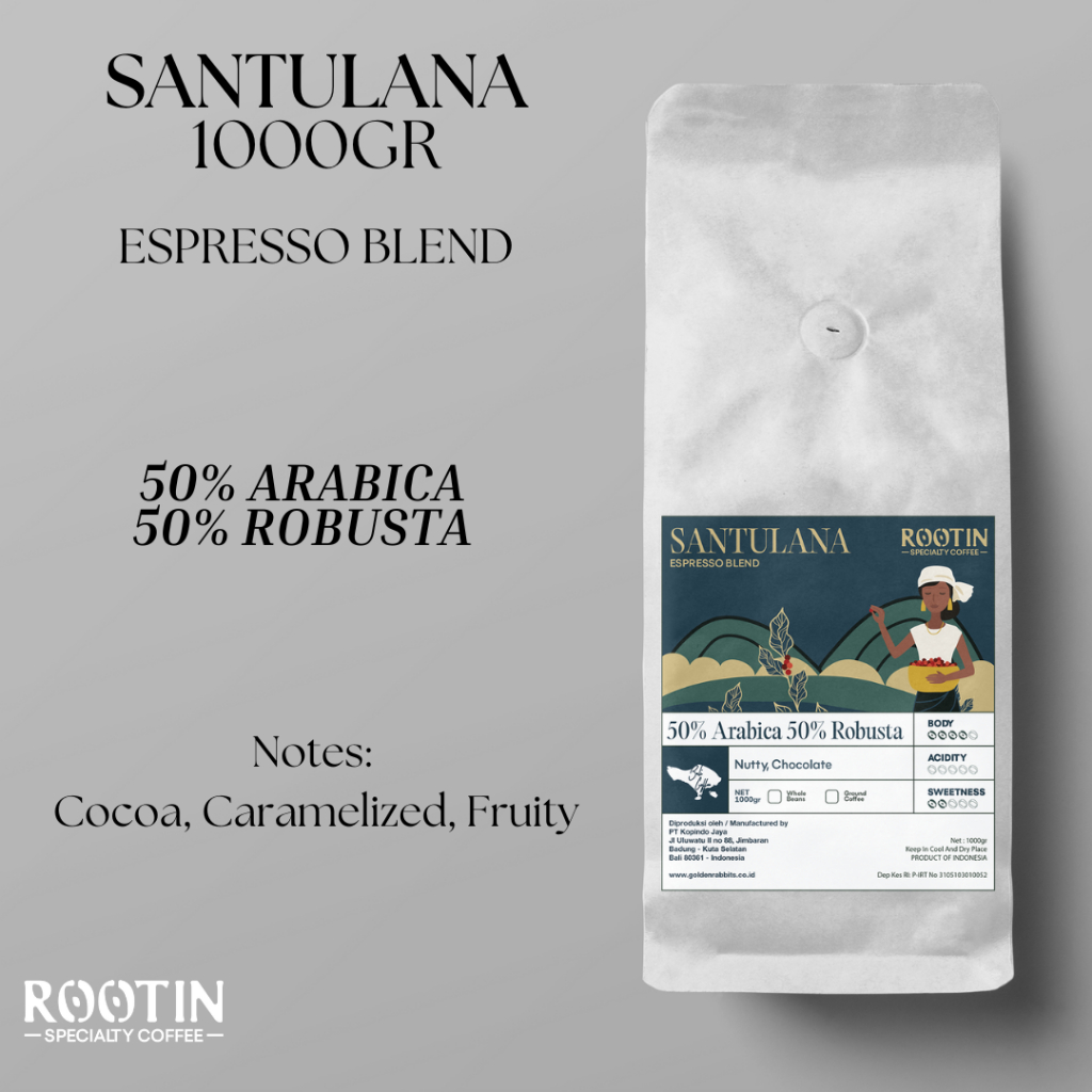 

Biji Kopi Santulana Espresso Blend 50% Arabika 50% Robusta Roasted Beans - 1 Kg