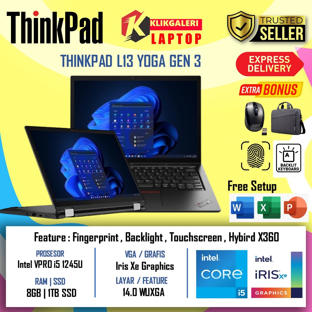 Laptop Flip Touchscreen Lenovo Thinkpad L13 GEN3 Intel Vpro i5 1245U 8GB / 1TB SSD Backlight Win Pro