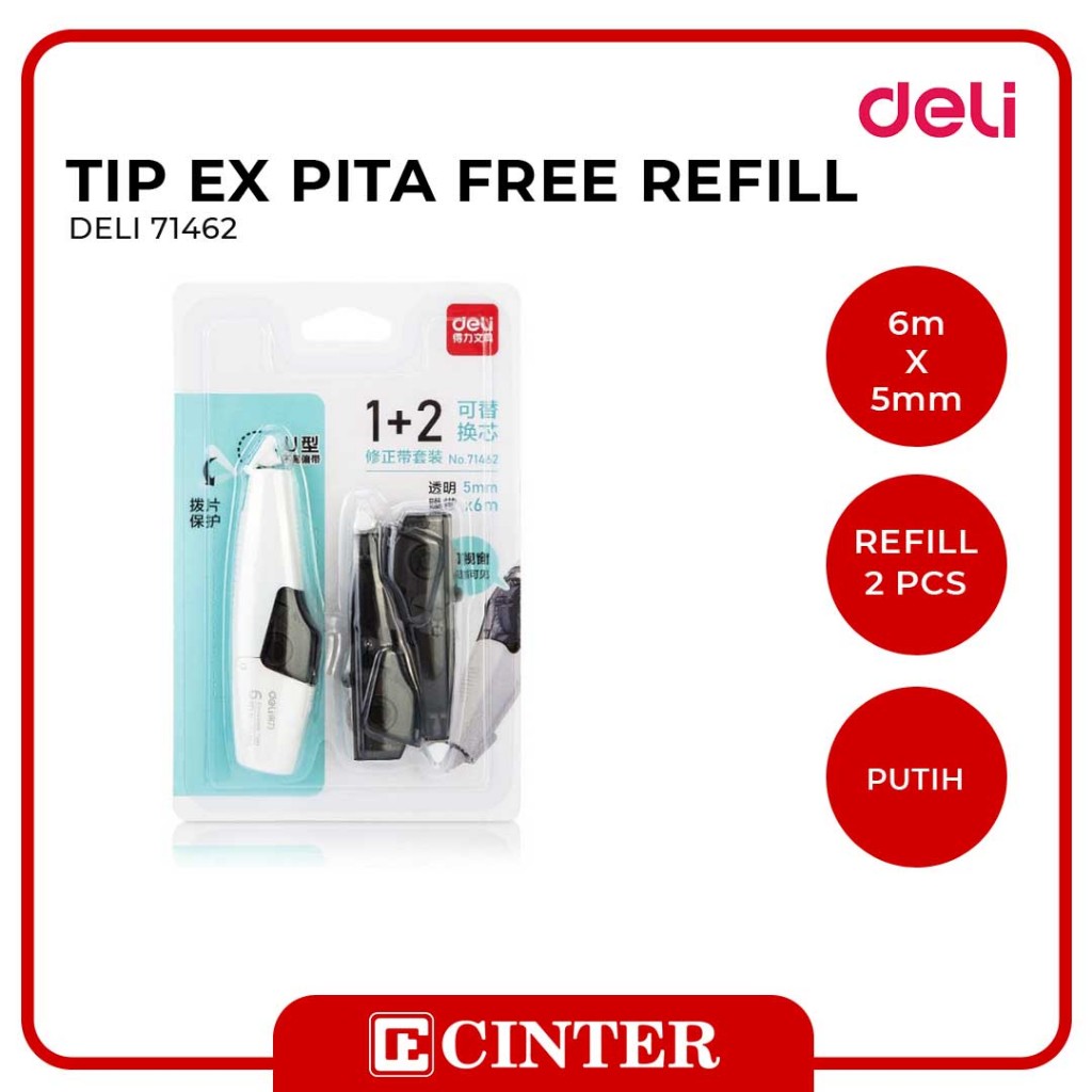 

DELI - CORRECTION TAPE / PITA KOREKSI / TIP EX ROLL 71462 6MX5MM WHITE + REFILL SET ISI 3