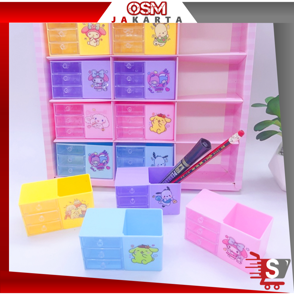OSM JKT 6401 Laci Kecil Motif Karakter Lucu / Kotak Organizer Mini Plastik / Laci Mini 3 Tingkat / R