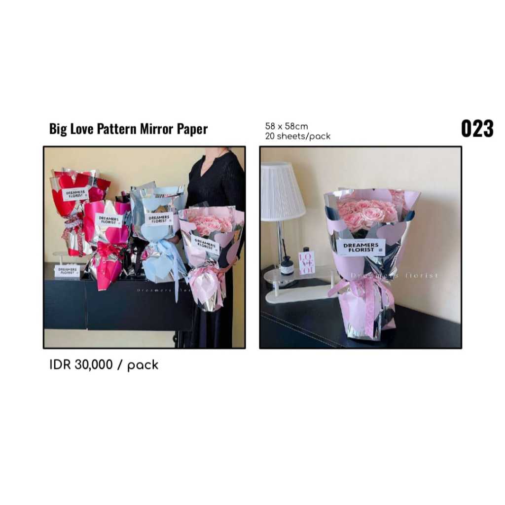 

MY Supplies - Flower Wrapping Paper Big Love Pattern Mirror Paper Hati Besar Kaca Kertas Bungkus Buket Bunga