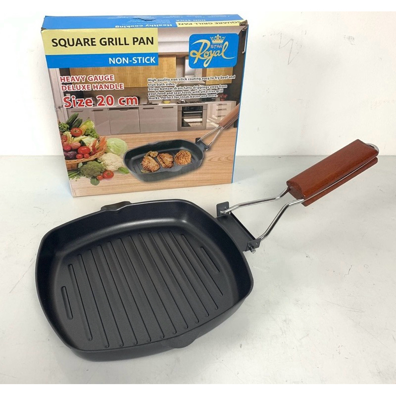 Teflon Pan Lipat Anti Lengket 20CM / Grill Pan Segi / Wajan Panggangan BBQ