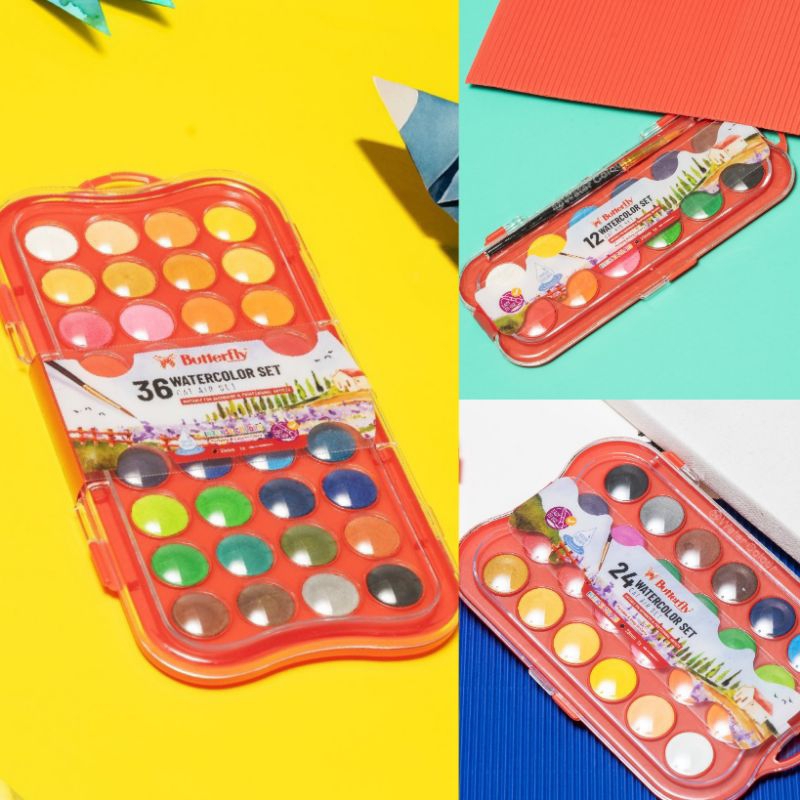 

Watercolor Cake BUTTERFLY 12 , 24 , 36 WARNA / CAT AIR BUTTERFLY