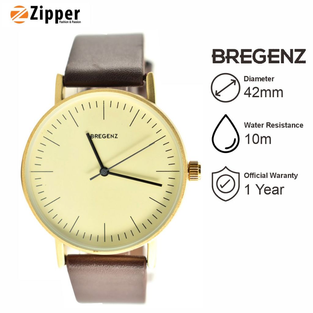 9.9 Jam Tangan Pria BREGENZ 1034MK-SET-BROWN-CREAM Tali Strap Kulit Original Garansi Resmi