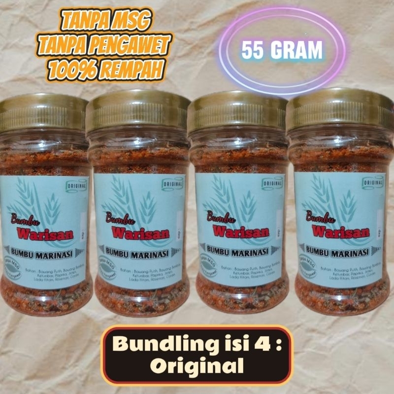 

Bundling 4 pcs ORIGINAL - Bumbu Marinasi Kering by Bumbu Warisan 100% Rempah Alami Halal Bubuk Instan