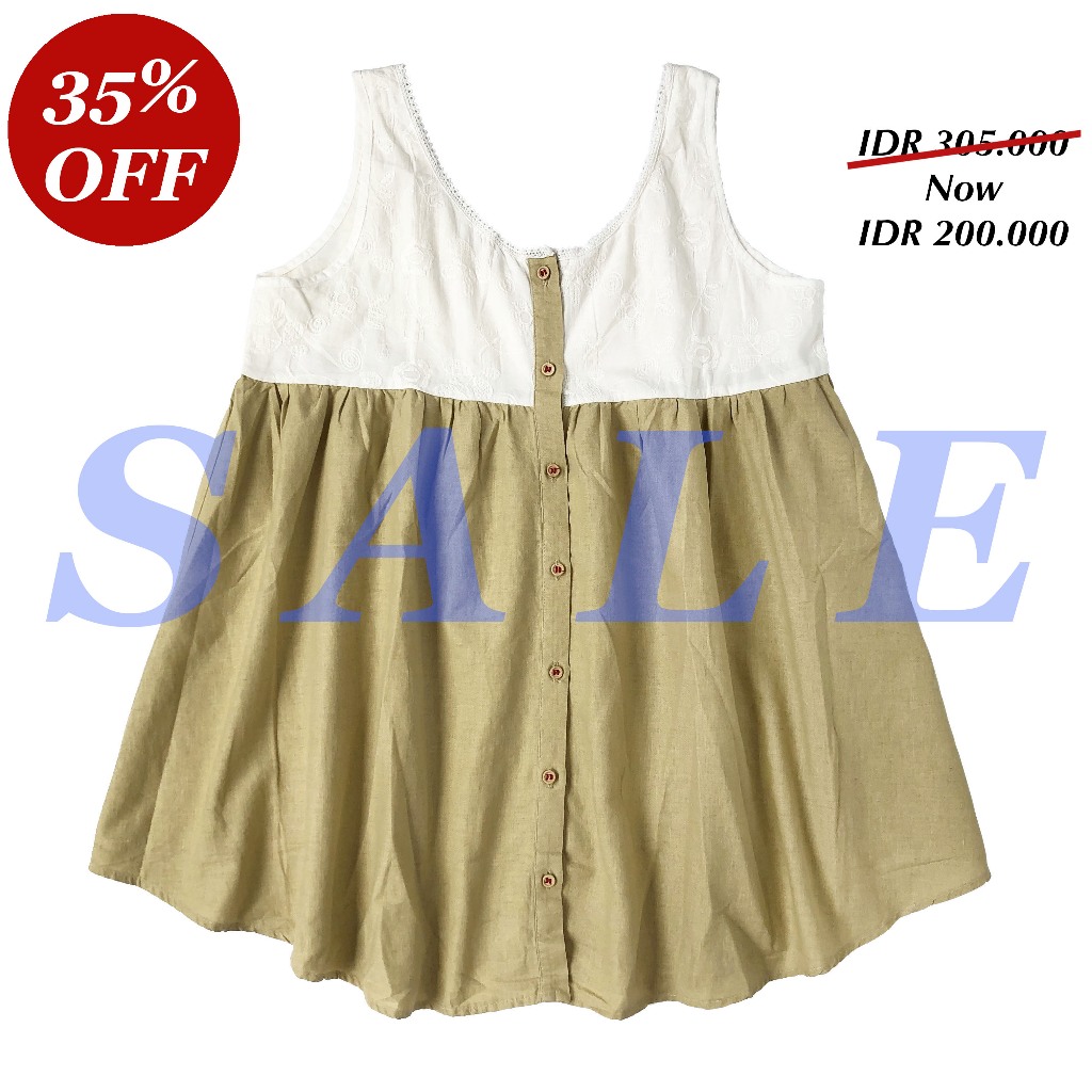 BLUS KATUN LINEN KUTUNG BABYDOLL DUOTONE PUTIH KREM KUNING KOREA IMPORT ~ Minor Defect Sale
