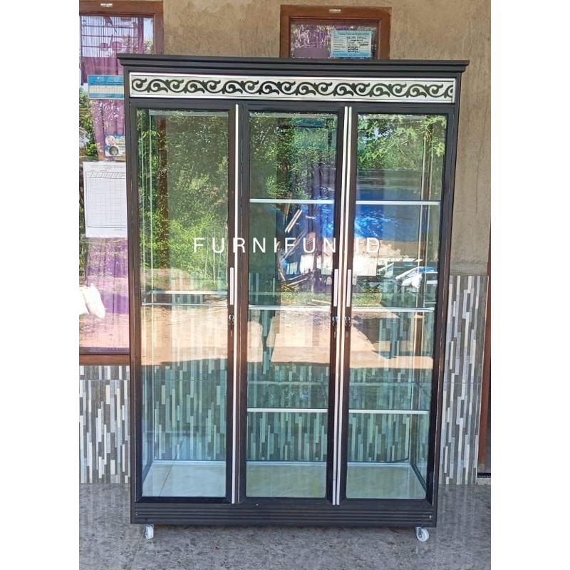 Lemari baju Kaca 2 Sap 1 Gantung Aluminium