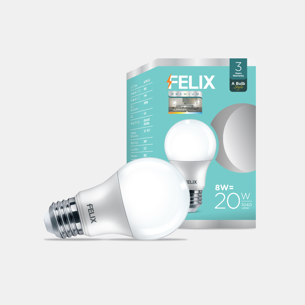 FELIX PREMIUM Lampu Bohlam LED 8 Watt A Bulb Style Putih Cool Daylight 6500K