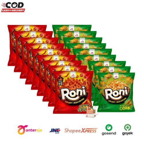 

[ JSO ] Roni Crispy Macaroni Dua Kelinci Renceng isi 10 x 28gr Extra Spicy Roasted Corn Snack Cemilan Enak