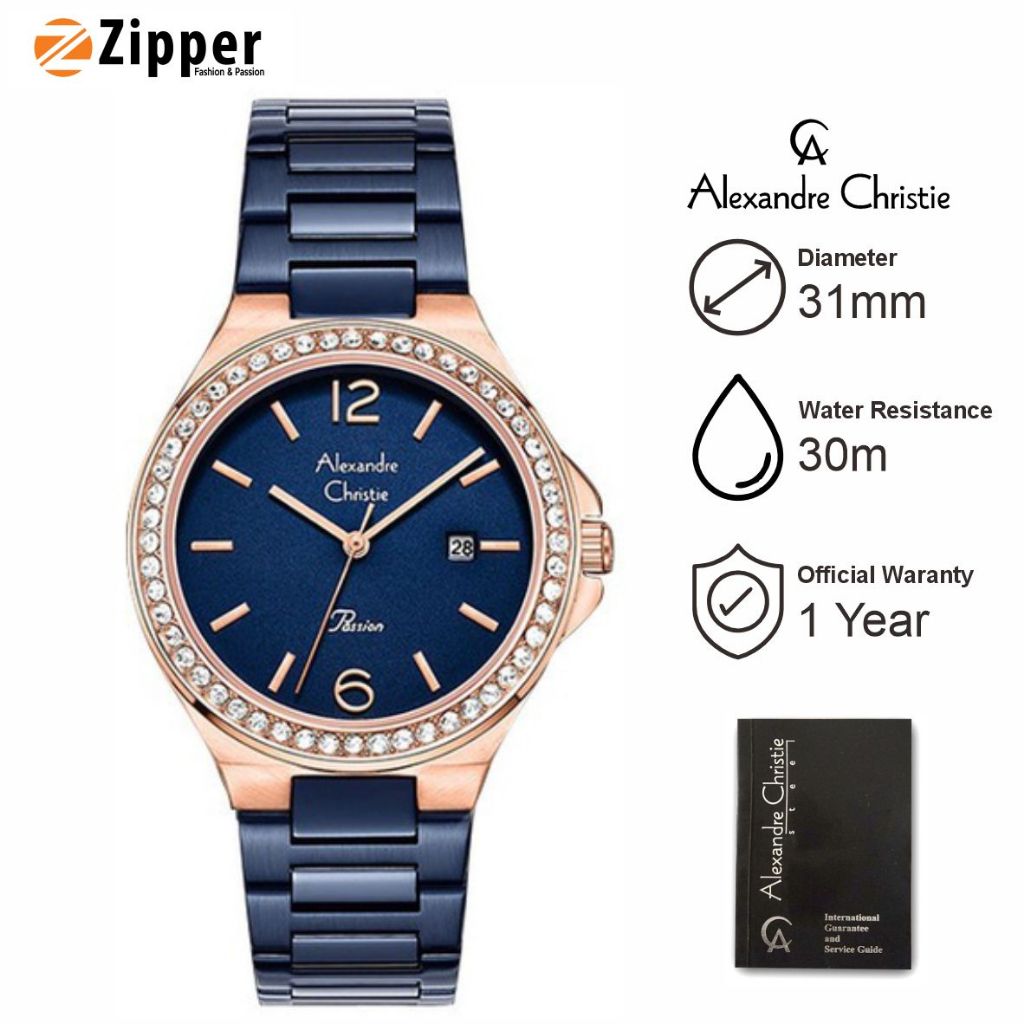 Alexandre Christie Passion AC 2981 LD BURBU Jam Tangan Wanita Ladies Blue Dial Blue Stainless Steel 