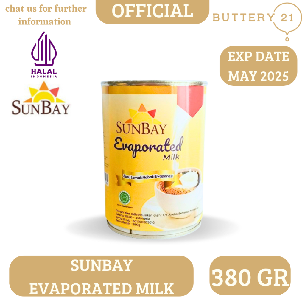 

SUNBAY EVAPORATED MILK 380 GR/SUSU LEMAK NABATI EVAPORASI/SUSU EVAPORATED