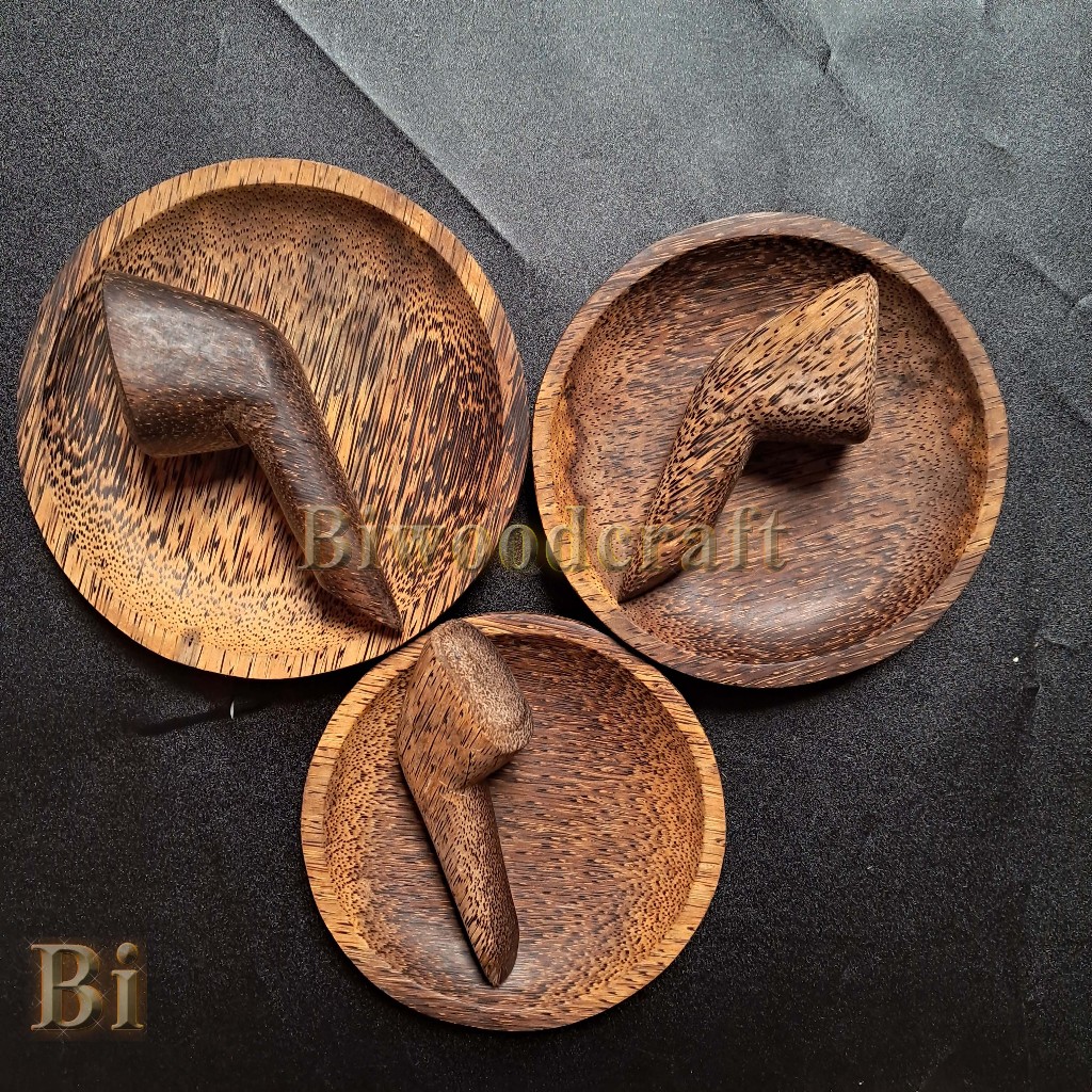 Cobek kayu Aren 1 Set - Cobek Aren - Biwoodcraft