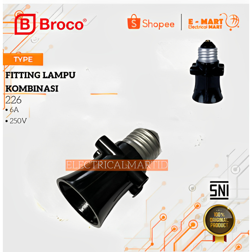 BROCO Fitting KOMBINASI 226 Fitting Lampu E27 + Colokan