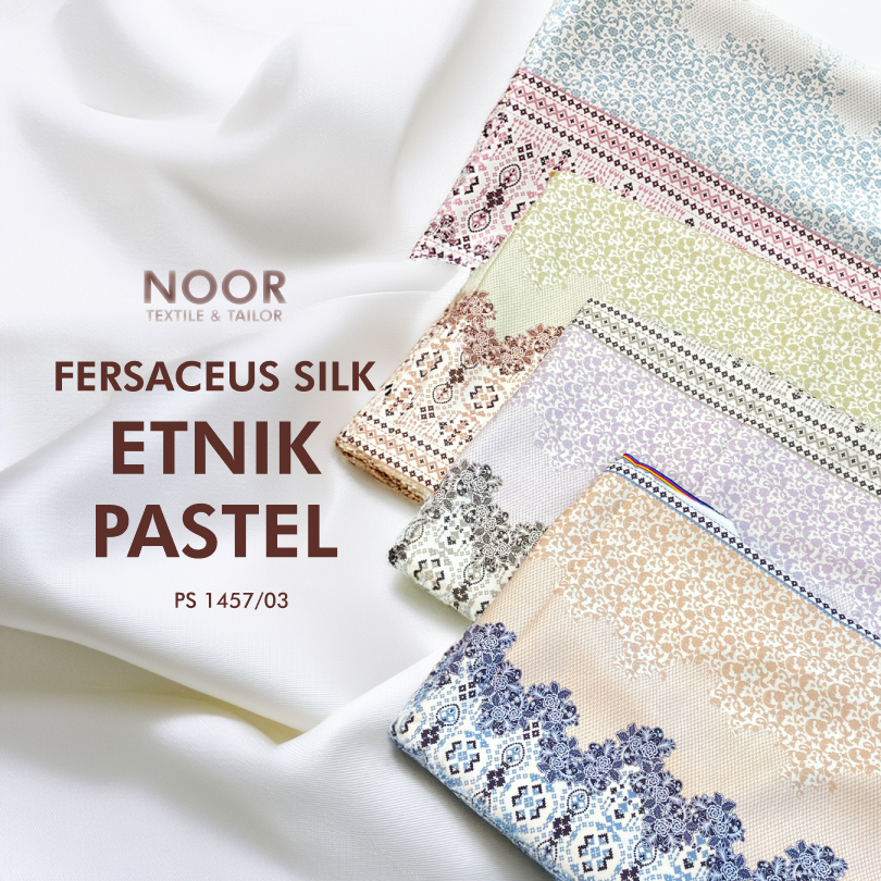 Kain Silk Print | Fersaceus - ETNIK PASTEL | 4 Warna | Bahan Gamis | Bahan Baju Kurung | Kain bunga 
