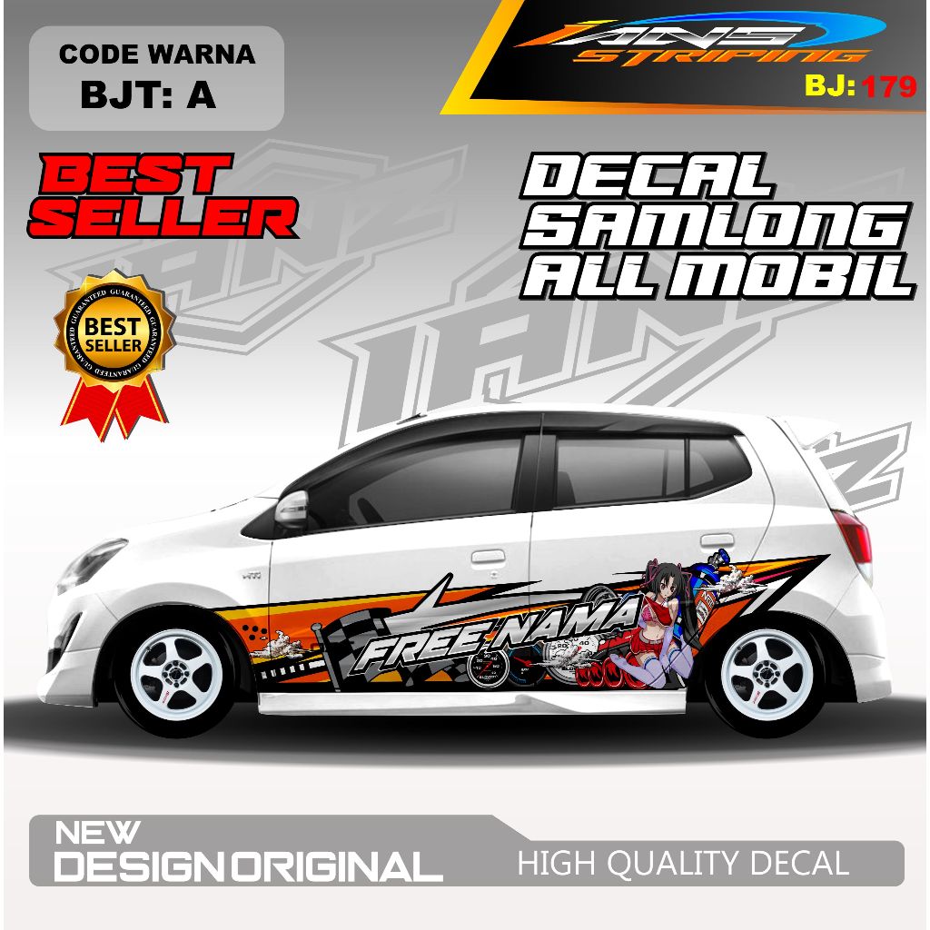 BJT179-LIVERY MOBIL LANGSUNG CETAK BRIO IGNIS KIA PICANTO-STIKER DECAL GRATIS CUSTOM TULISAN