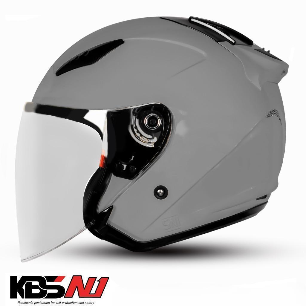Helm Half Face KBS GALAXY N1GORILA GREY / Visor Bening / Helm Dewasa Untuk Pria Dan Wanita SNI COD- 