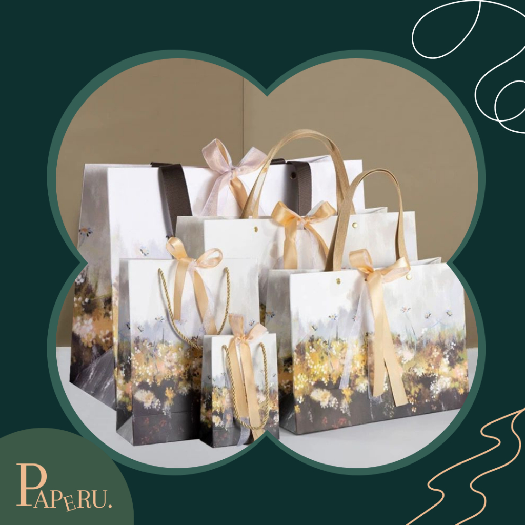 

[Paperu] Premium Oil Painting Style Paperbag Include Ribbons Premium Paper Bag Kantong Kado Goodie Bag