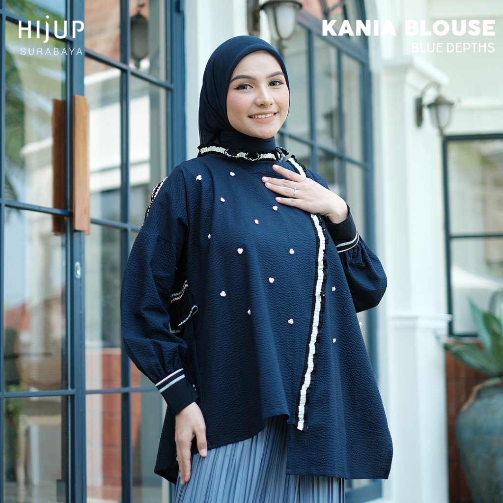 ELEANORRE Kania Blouse Atasan Wanita Bahan Katun Crinkle Motif Garis