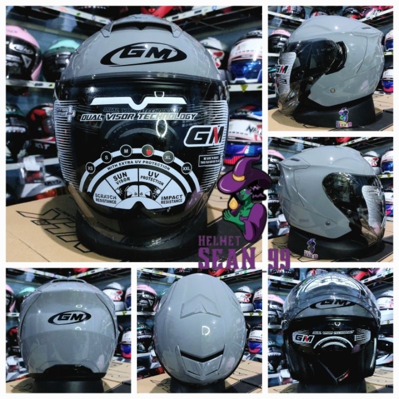 HELM GM FURY SOLID ALL WARNA HALF FACE  DOUBLE VISOR ORIGINAL SNI